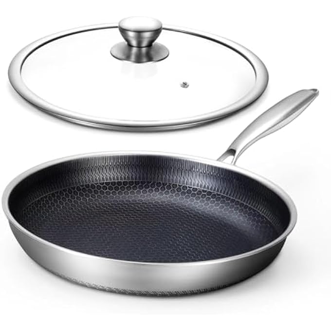 أوفردنسي مقلاة غير لاصقة مقاس 28 سم مع غطاء من الزجاج المقوى، ومقبض StayCool، وأواني طهي خالية من مادة PFOA، ومقالي غير لاصقة من الفولاذ المقاوم للصدأ، وآمنة للاستخدام في غسالة الأطباق، وتعمل على أسطح الطهي بالحث الكهرومغناطيسي والسيراميك والغاز. - Image 1
