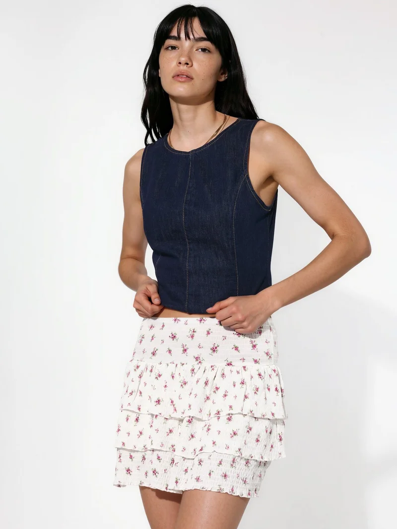 بوسيم BUSEM Floral High Waist Mini Skater Skirt