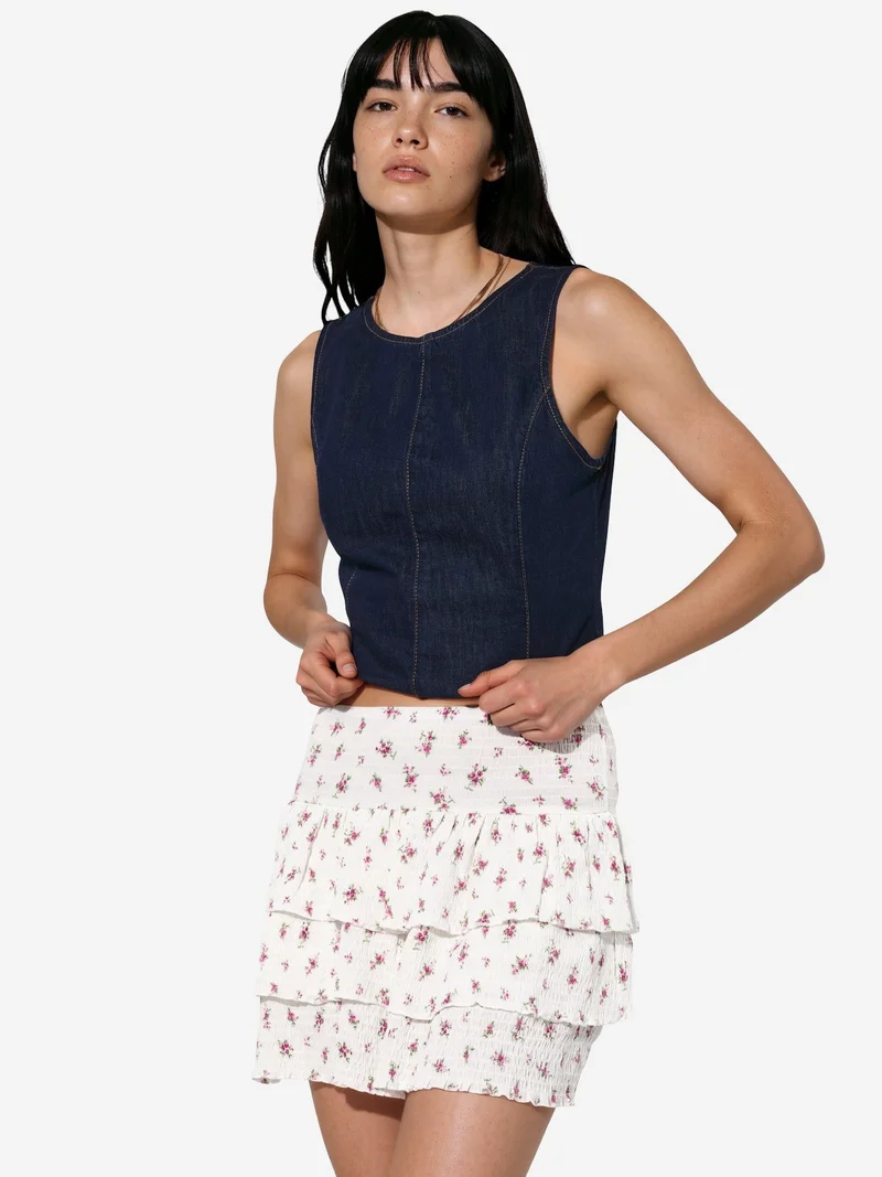 بوسيم BUSEM Floral High Waist Mini Skater Skirt