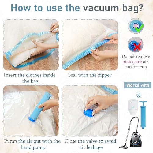 ABOUT SPACE 5 Pack Large Vacuum Bags for Travel with Electric Pump & Hand Pump | Space Saver Storage Organizer Bag for Pillows, Comforters, Ziplock Airtight Reusable Luggage Bags (Blue) - Image 5