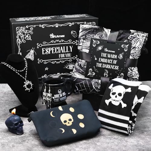 GiftAmaz Gothic Gifts for Women, Halloween Boo Basket Stuffers, Spooky Gifts Basket Goth Theme Box with Gothic Coffee Mug, Spooky Blanket, Halloween Gifts Party Basket for Women Teens Girls Friends - Image 1