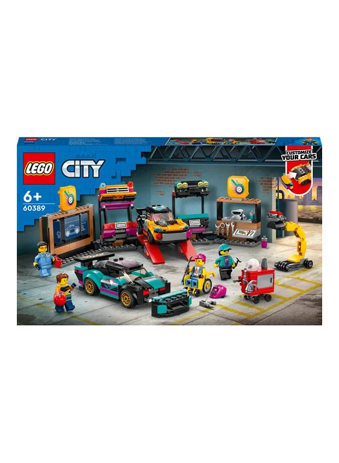 LEGO City Custom Car Garage 60389 Building Toy Set for Kids Aged 6+; Includes a Workshop with Fun Functions, 2 Customizable Cars with Interchangeable Front and Rear Modular Sections and 4 Minifigures (507 Pieces)