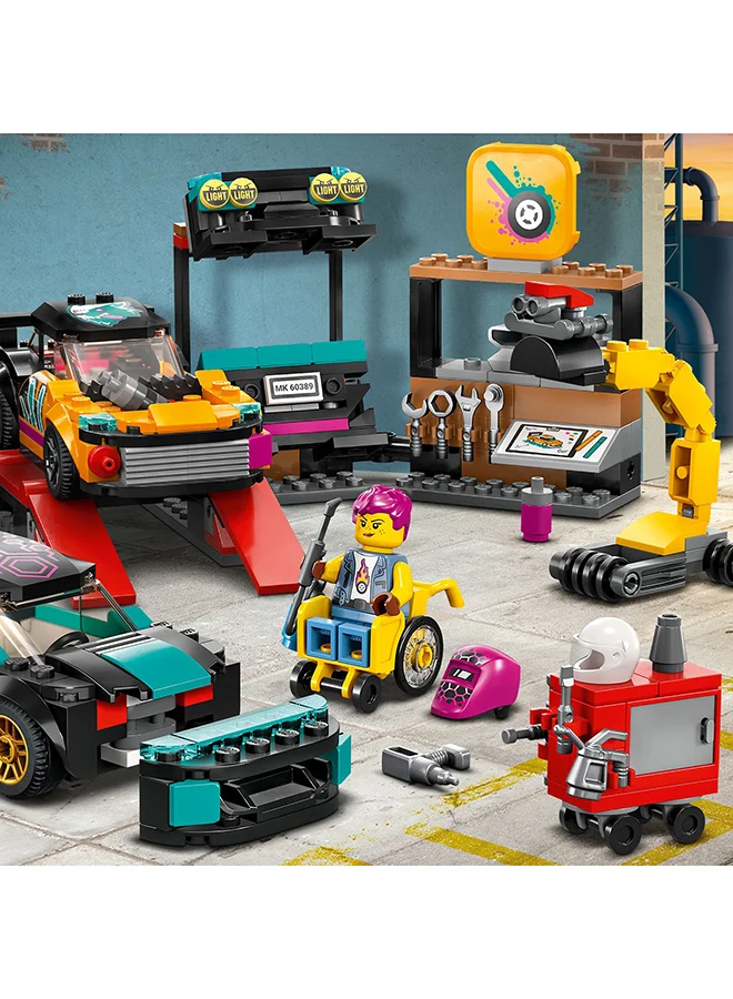 LEGO City Custom Car Garage 60389 Building Toy Set for Kids Aged 6+; Includes a Workshop with Fun Functions, 2 Customizable Cars with Interchangeable Front and Rear Modular Sections and 4 Minifigures (507 Pieces)