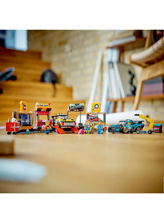 LEGO City Custom Car Garage 60389 Building Toy Set for Kids Aged 6+; Includes a Workshop with Fun Functions, 2 Customizable Cars with Interchangeable Front and Rear Modular Sections and 4 Minifigures (507 Pieces)