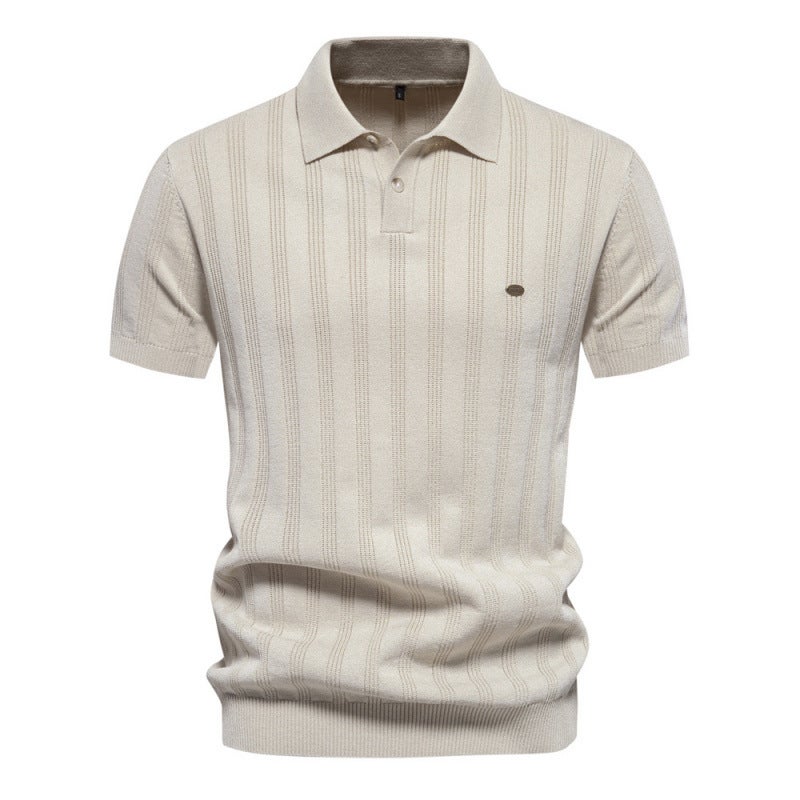 Men's Knitted Short Sleeve Polo Shirt with Turn-Down Collar - Image 2