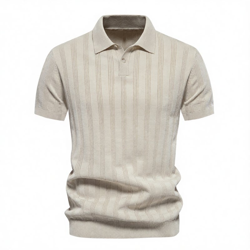 Men's Knitted Short Sleeve Polo Shirt with Turn-Down Collar - Image 1