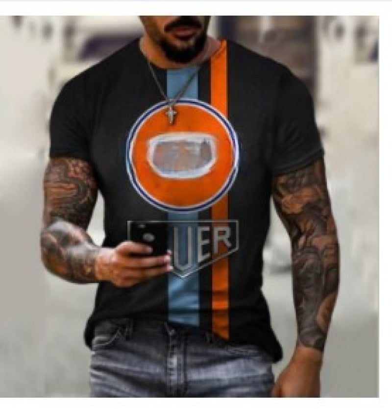 تي شيرت رجالي كاجوال برقبة دائرية وأكمام قصيرة بتصميم مطبوع رقمياً ومقاس ضيق، من خط التجارة الخارجية الأوروبية والأمريكية لعام 2021، موديل DT01-21520، مقاس 6XL - Image 5