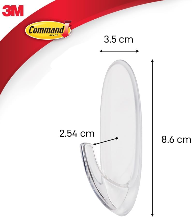 Command Transparent Large Hook | Holds 1.8 kg each hook| Clear color | Organize | Decoration | No Tools | Holds Strongly | Damage-Free Hanging | 1 hook + 2 strips/pack - Image 3
