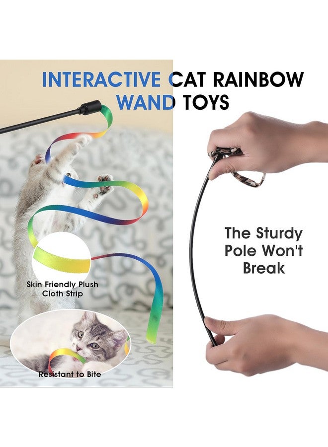 cobee 6 Packs Cat Wand Toy Set, 30cm Cat Interactive Wand with 60cm Rainbow Ribbon String+ Rainbow Cloth String + Leopard Print Cloth String for Pet Kitten Training Exerciser Kitten Catcher(6 Pcs) - Image 2