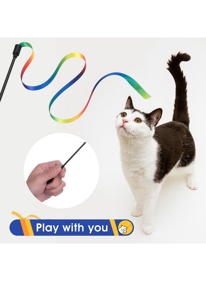 cobee 6 Packs Cat Wand Toy Set, 30cm Cat Interactive Wand with 60cm Rainbow Ribbon String+ Rainbow Cloth String + Leopard Print Cloth String for Pet Kitten Training Exerciser Kitten Catcher(6 Pcs) - Image 3