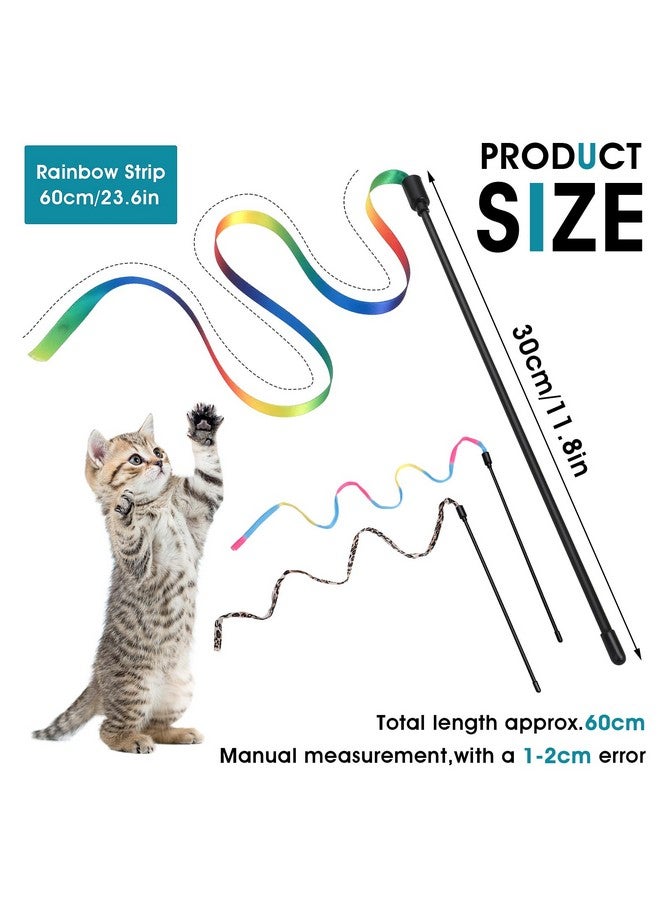 cobee 6 Packs Cat Wand Toy Set, 30cm Cat Interactive Wand with 60cm Rainbow Ribbon String+ Rainbow Cloth String + Leopard Print Cloth String for Pet Kitten Training Exerciser Kitten Catcher(6 Pcs) - Image 5