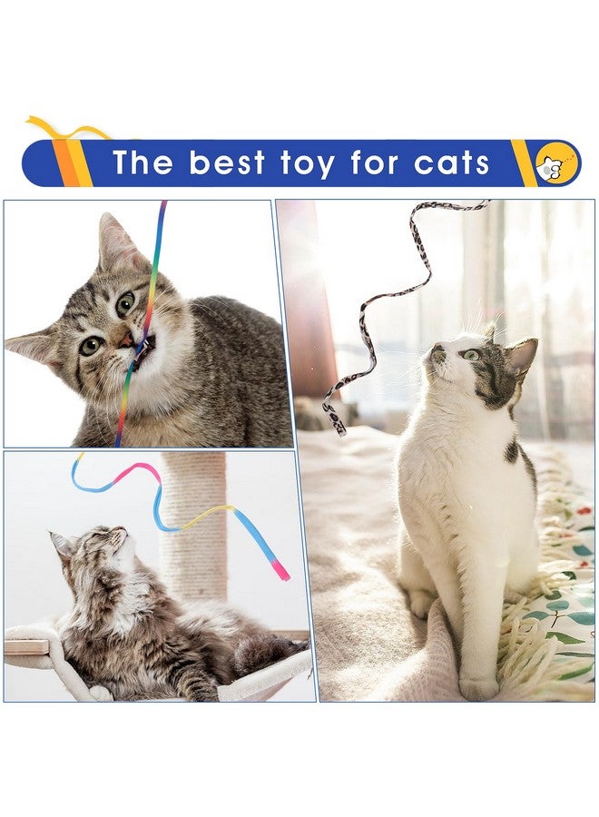 cobee 6 Packs Cat Wand Toy Set, 30cm Cat Interactive Wand with 60cm Rainbow Ribbon String+ Rainbow Cloth String + Leopard Print Cloth String for Pet Kitten Training Exerciser Kitten Catcher(6 Pcs) - Image 4