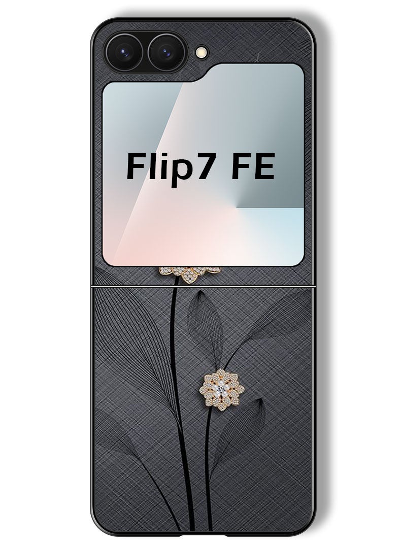 Theodor Case Compatible with Samsung Galaxy Z Flip 7 FE 6.7 Inch Protection Shockproof Bumper Cover Diamond Flowers - Image 1
