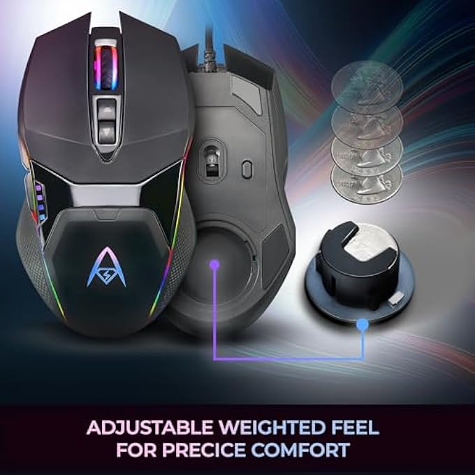 ADESSO IMOUSE X5 USB RGB ILLUMINATED GAMING MOUSE Â€“ 7 BUTTONS, ADJUSTABLE WEIGHT, 6 LEVEL DPI SWITCH UP TO 6400, OPTICAL SENSOR, ERGONOMIC DESIGN FOR RIGHT-HANDED GAMERS, MULTI-COLOR LED BACKLIGHT - Image 2