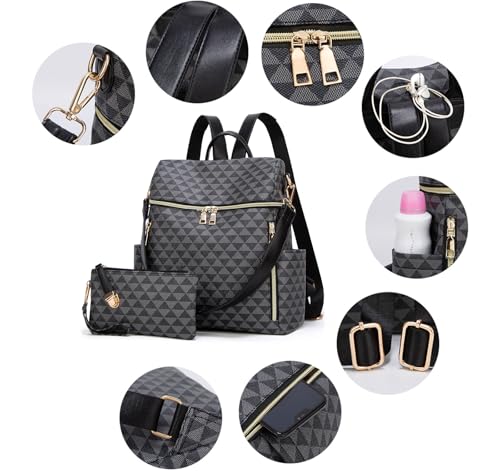 Makes Backpack Purse for Women PU Leather Travel Satchel Handbag Convertible Design Bag with Purse 2 Piece - Image 2