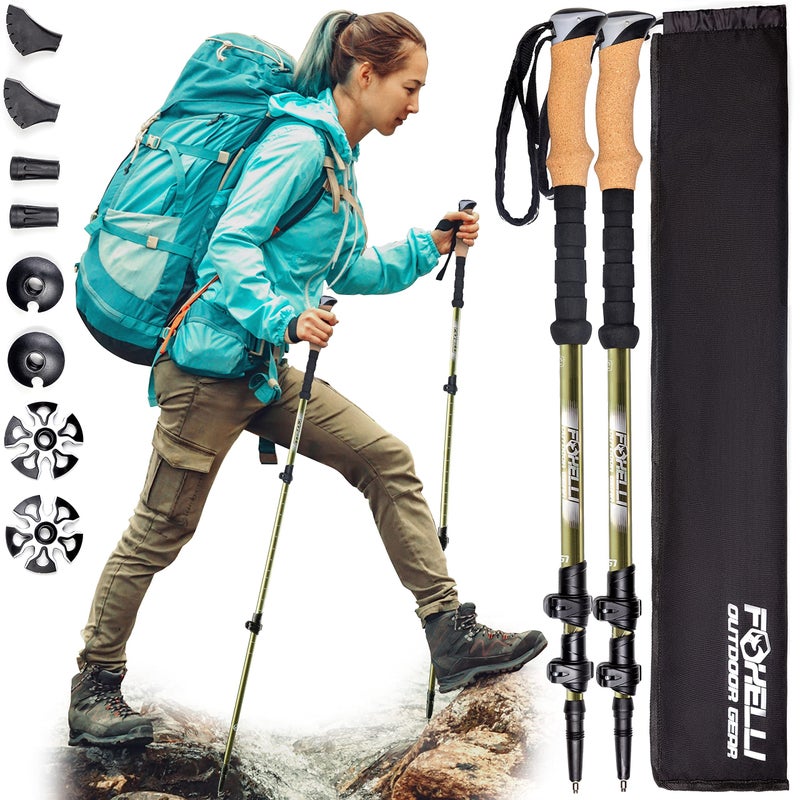 Foxelli Carbon Fiber Trekking Poles Lightweight Collapsible Hiking Poles with Cork Grips Lever Locks All Terrain Accessories
