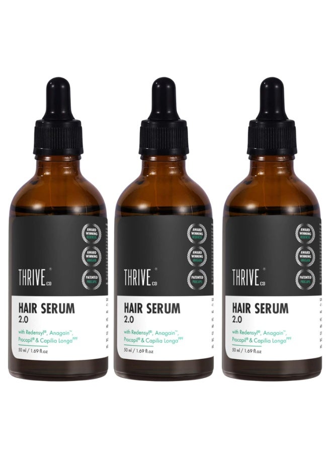 ThriveCo Hair Growth Serum 2.0, Advanced Patent Filed Clinically Proven Scalp Treatment for Hair Fall Control & Regrowth, British Medical Publication, Lightweight, Non-Sticky Solution, Unisex, 50ml (Pack of 3) - Image 1