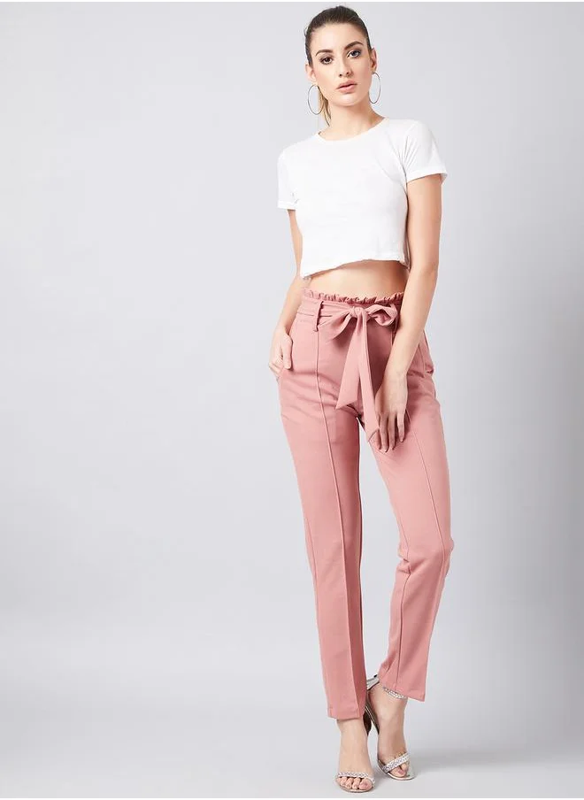 أثينا Smart Slim Fit Peg Trousers with Tie Belt by Styli