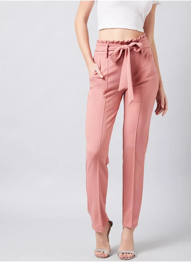 أثينا Smart Slim Fit Peg Trousers with Tie Belt by Styli