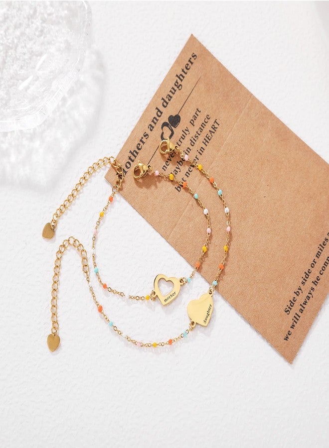 DS Mother Daughter Bracelets Set,18K Gold Plated Stainless Steel Heart Jewelry for Women Girls,Mothers Day Gifts for Mom/Daughter,Adjustable Matching Bracelets for Mommy and Me gift box packaging-G 1 - Image 3