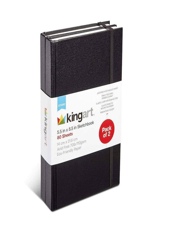 KINGART Black Hardcover 5.5" x 8.5" Sketchbook JOURNALS, 2-Pack, Perfect Bound, 70 Pound (110 GSM), 160 Pages / 80 Sheets Each - Image 1