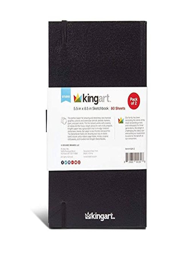 KINGART Black Hardcover 5.5" x 8.5" Sketchbook JOURNALS, 2-Pack, Perfect Bound, 70 Pound (110 GSM), 160 Pages / 80 Sheets Each - Image 4