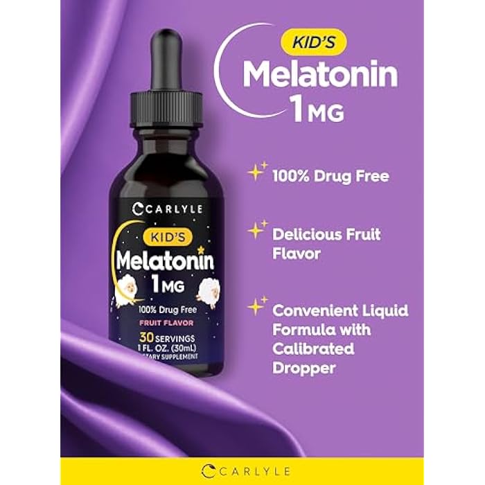 Carlyle Kids Melatonin Liquid | 1 fl oz | Two Pack | Fruit Flavor | Drug Free Childrens Supplement - Image 4