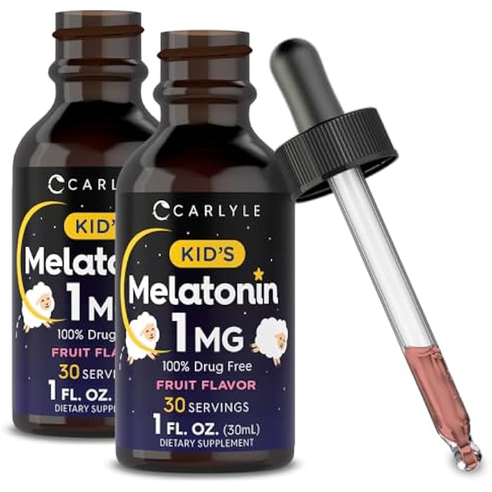 Carlyle Kids Melatonin Liquid | 1 fl oz | Two Pack | Fruit Flavor | Drug Free Childrens Supplement - Image 1