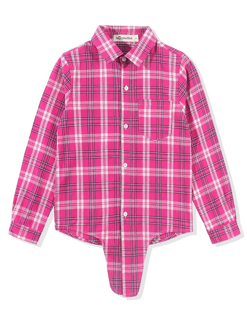 Noomelfish Girls Long Sleeve Plaid Button Down Shirt Tie Front Blouse Tops, Hot Pink Plaid, Size 5-6 Years - Image 2