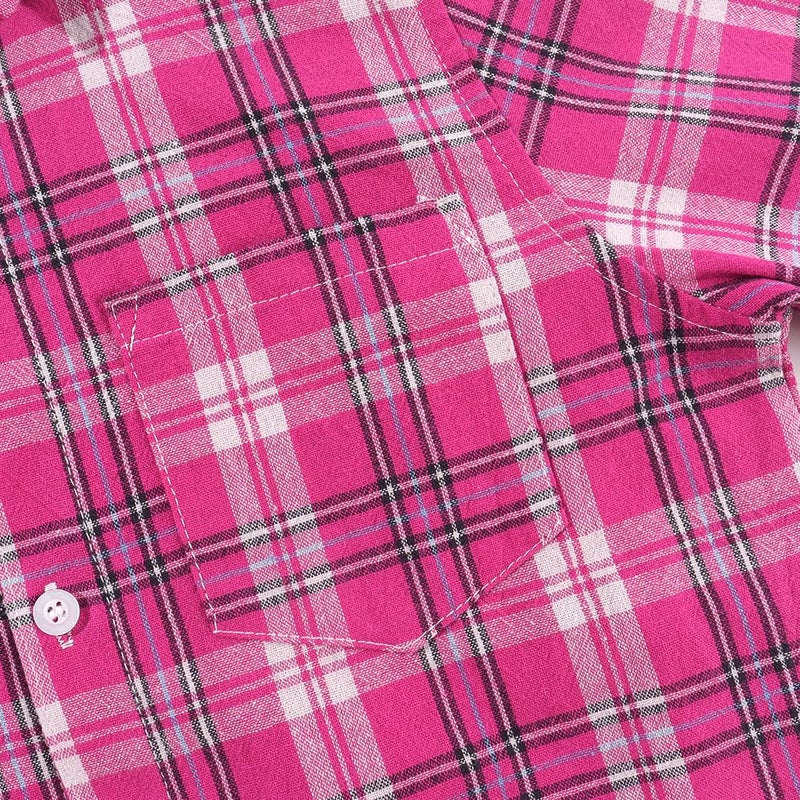Noomelfish Girls Long Sleeve Plaid Button Down Shirt Tie Front Blouse Tops, Hot Pink Plaid, Size 5-6 Years - Image 5