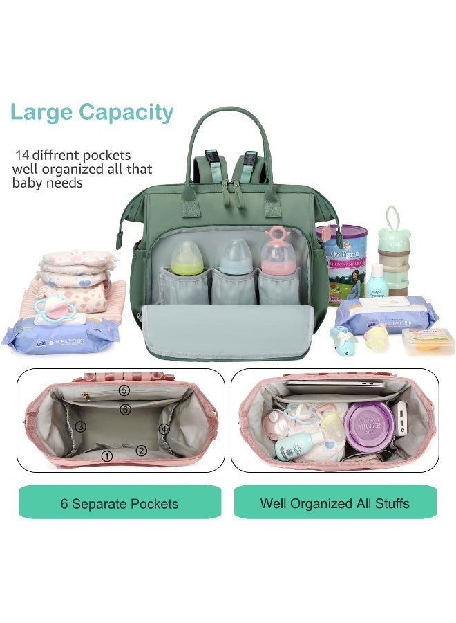 LORADI Convertible Diaper Bag Tote, Wide Open Top 14 Pockets Nappy Changing Backpack with Stroller Buckle, Water-resistant - Image 2