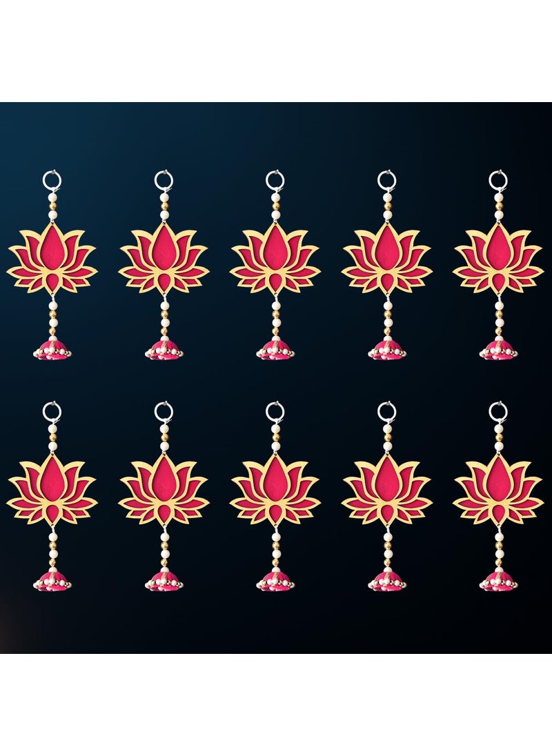Saugat Traders Saugat Traders Wall Decor Lotus with Jhumki Style for Home Decor, Diwali, Wedding, Festival Decoration Pooja Temple Pink Lotus Wall Hangings Ganpati Decoration 10 Pieces  - Image 2