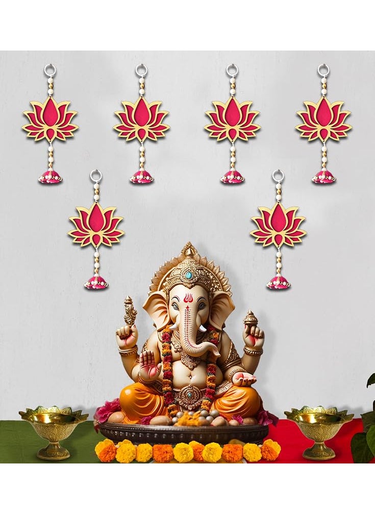 Saugat Traders Saugat Traders Wall Decor Lotus with Jhumki Style for Home Decor, Diwali, Wedding, Festival Decoration Pooja Temple Pink Lotus Wall Hangings Ganpati Decoration 10 Pieces  - Image 1