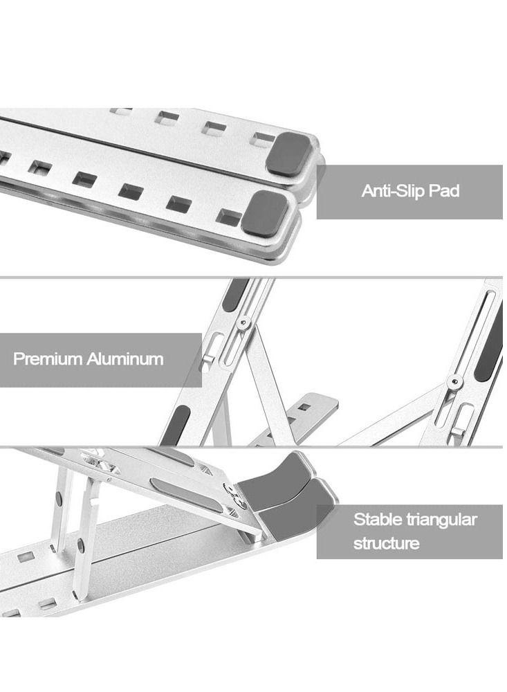 حامل كمبيوتر محمول للمكتب ، حامل كمبيوتر محمول من الألومنيوم قابل للتعديل لأجهزة iPad و MacBook Pro والأجهزة اللوحية وأجهزة الكمبيوتر المحمولة ، مثل Lenovo ThinkPad و Dell Inspiron XPS - Image 3