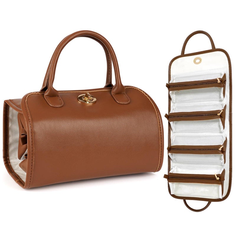 Large Capacity Travel Cosmetic Storage Bag – Brown, Hanging, Waterproof, for Toiletries