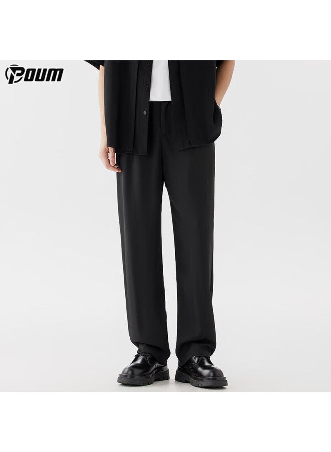 Poum Trendy Draping Dress Pants For Men, Spring And Summer Loose-fit Athletic Quick-dry Wide-leg Trousers Ym13 Black 2XL - Image 1
