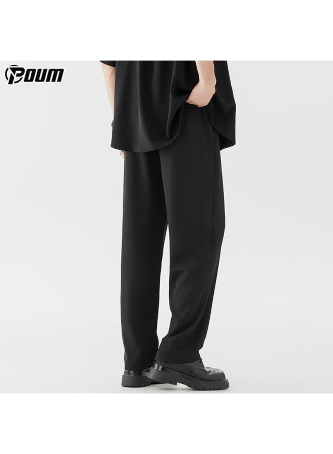 Poum Trendy Draping Dress Pants For Men, Spring And Summer Loose-fit Athletic Quick-dry Wide-leg Trousers Ym13 Black 2XL - Image 3