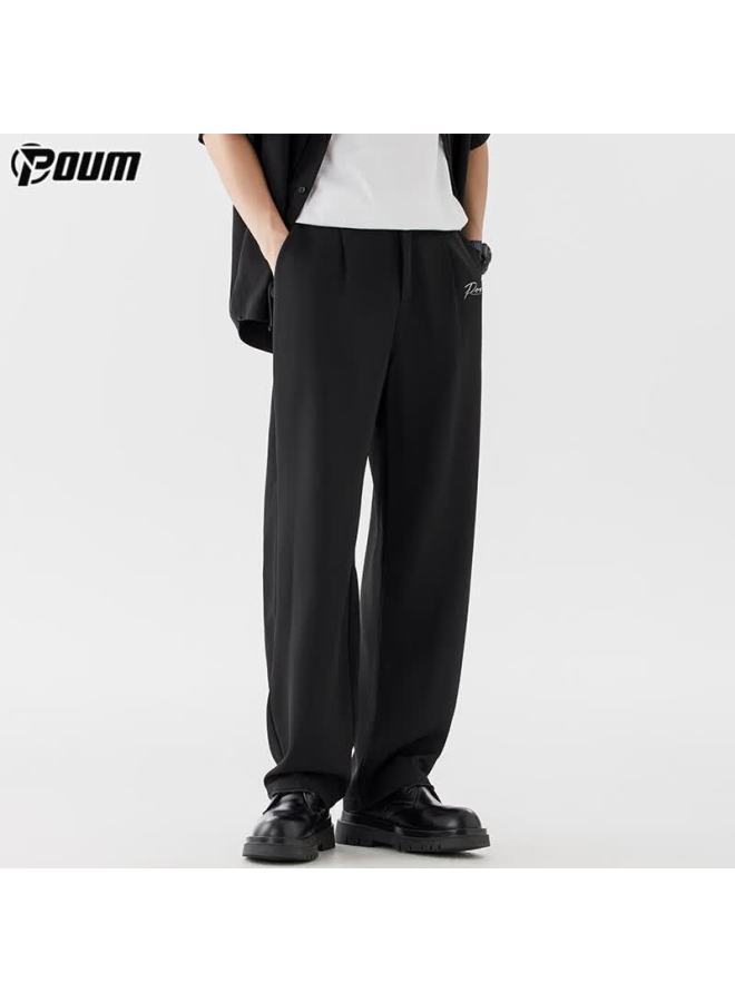 Poum Trendy Draping Dress Pants For Men, Spring And Summer Loose-fit Athletic Quick-dry Wide-leg Trousers Ym13 Black 2XL - Image 2