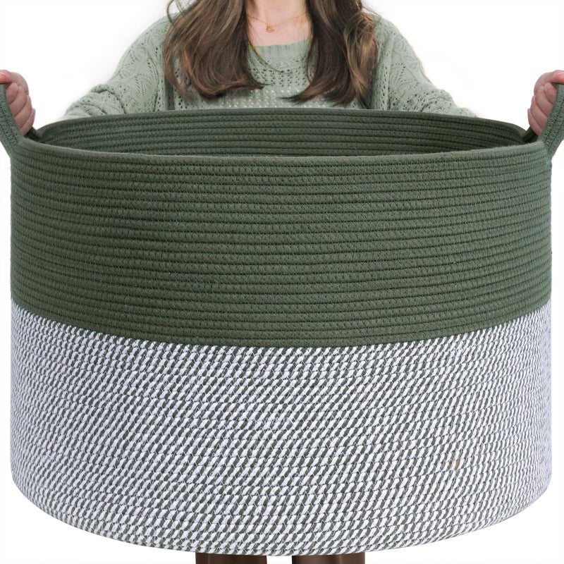 INDRSSME Large Laundry Storage Basket 217 x13 8 Decorative Rope Blanket Basket for Organizing Bedroom Living Room Nursery Toy Storage for Colthes Towel Empty Gift Baskets Green