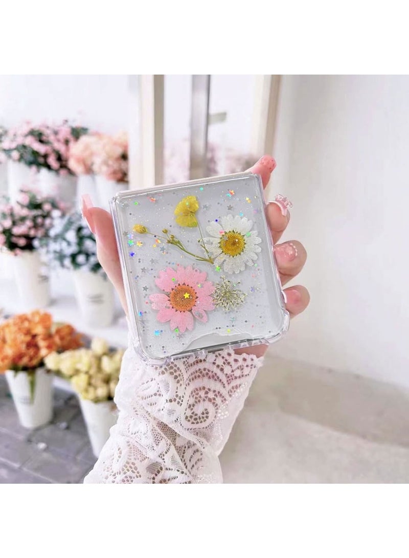 SOLARAE Compatible with Samsung Galaxy Z Flip 5 5G Case, Daisy Flower Clear with Design, ransparent Dried Real Pressed Flower Aesthetic Case,  Case for Galaxy Z Flip 5 Soft Silicone - Image 5