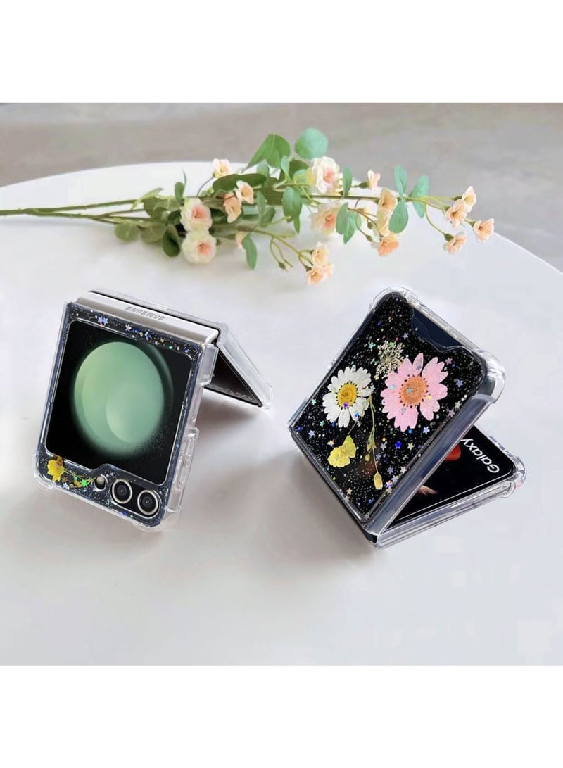 SOLARAE Compatible with Samsung Galaxy Z Flip 5 5G Case, Daisy Flower Clear with Design, ransparent Dried Real Pressed Flower Aesthetic Case,  Case for Galaxy Z Flip 5 Soft Silicone - Image 2