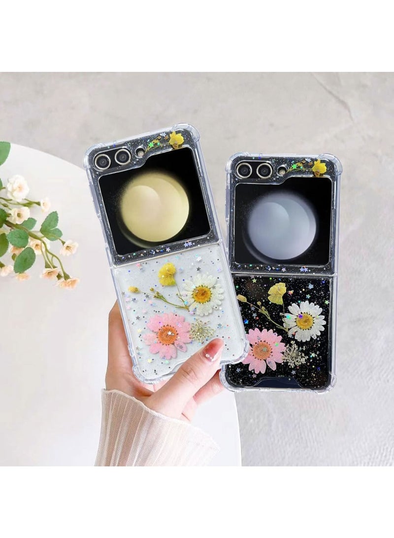 SOLARAE Compatible with Samsung Galaxy Z Flip 5 5G Case, Daisy Flower Clear with Design, ransparent Dried Real Pressed Flower Aesthetic Case,  Case for Galaxy Z Flip 5 Soft Silicone - Image 1