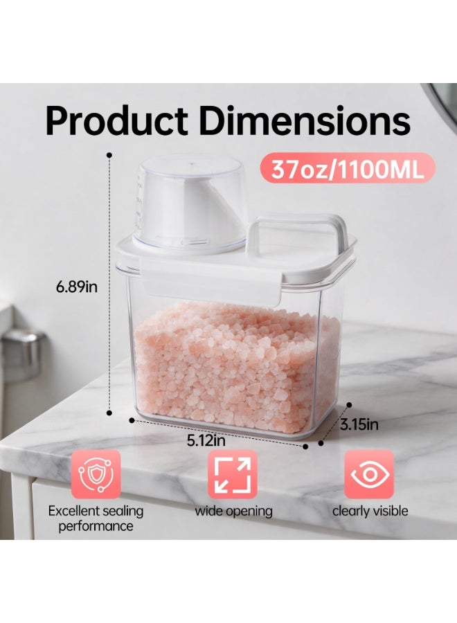 Arabest Square Handle 1100ml Storage Jar, Airtight Leakproof Bath Salt Washing Powder Container Comes with Scoop Measuring Cup - Image 3