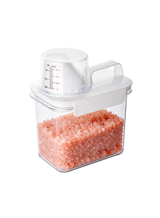 Arabest Square Handle 1100ml Storage Jar, Airtight Leakproof Bath Salt Washing Powder Container Comes with Scoop Measuring Cup - Image 1