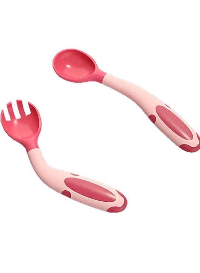 Twisoo Toddler Utensils Set with Case, BPA-Free Silicone Spoon & Fork, Bendable Heat-Resistant Handles, Easy Grip, Red - Image 2