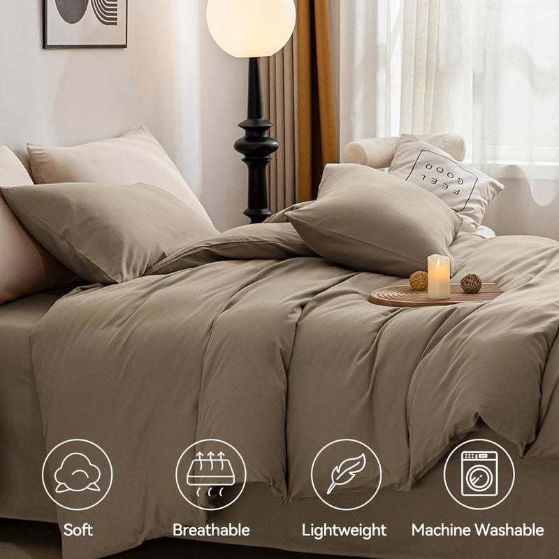 JELLYMONI Khaki Duvet Cover Queen Size - 100% Washed Cotton Linen Like Textured Comforter Cover, 3 Pieces Breathable Soft Bedding Set with Zipper Closure (Khaki, Queen 90"x90") - Image 3