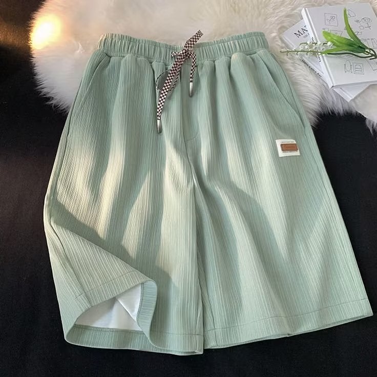 Casual pants spring and autumn youth popular solid color sports pants fashion fashion brand fifth pants trendy Harajuku loose new men K132 Green  - Image 1