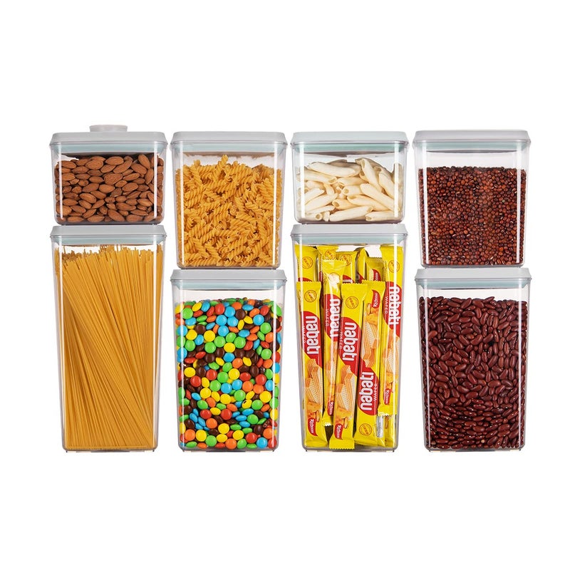 Ankou Food Storage Containers Pop Airtight Food Storage Containers with Lids for Kitchen Pantry Organizing Cereal Snack Flour Sugar Coffee Spaghetti Stackable - 8 Pcs (1.2, 2.0, 2.7, 3.3qt)*2 - Image 1