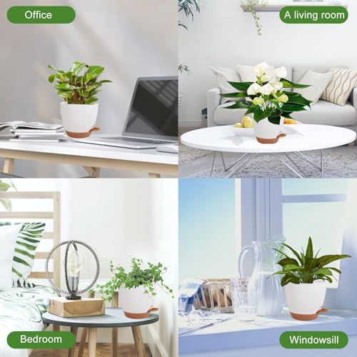 INKULTURE Flower Pot for Indoor Plants – Self Watering Plant Pot Set of 5, Multi Size Plastic Planter with Drainage Hole & Watering Lip (7/6.5/6/5.5/5 Inch) White | Pots for Home, Office & Succulents - Image 5