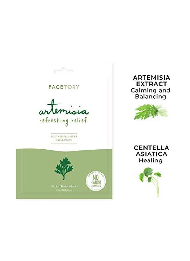 FACETORY - Artemisia Refreshing Relief Sheet Mask With Artemisia Extract Soft Sheet Mask For All Skin Types Soothing And Balancing Face Mask (Pack Of 10) - Image 1